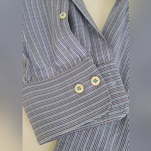 PETER MILLAR Blue Tattersall Men's Button Down Dress Shirt 100% Cotton Large - Picture 6 of 8